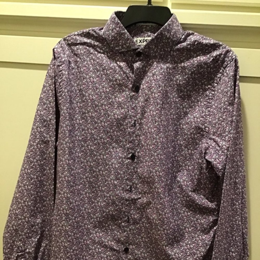 Men's Express Floral Print Dress Shirt, Medium, Slim Fit